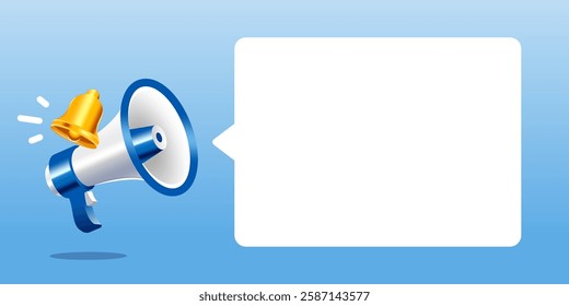 realistic style megaphone vector Illustration on blue banner background, concept of join us, job vacancy and announcement in modern flat cartoon style design