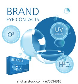 Realistic style vector with contacts ad with package and illustration with text