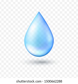 Realistic style water drop in vector. 3d realistic vector illustration. Water drop with effects isolated on transparent background. 