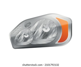 Realistic stylish car headlamp closeup on blank background vector illustration