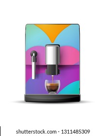 Realistic, stylish coffee machine with glass cup 
isolated on white background. vector illustration.