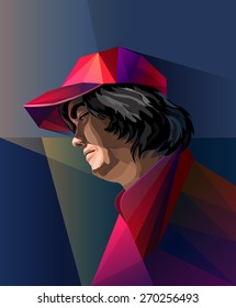 Realistic stylish guy in the low poly cap vektor.