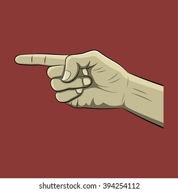 Realistic stylized hand with pointing finger. Navigation, direction, follow sign.  Flat design for social networks, web sites, apps. 