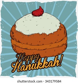 Realistic sufgania in cartoon style with Hanukkah message.