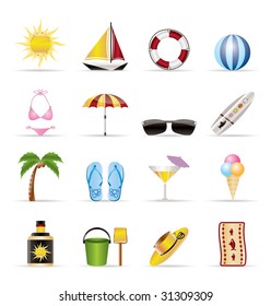 Realistic Summer and Holiday Icons - Vector Icon Set