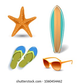 Realistic summer holidays seaside beach icons set isolated vector illustration