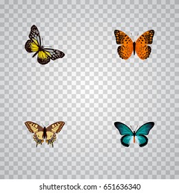 Realistic Summer Insect, Danaus Plexippus, Tiger Swallowtail And Other Vector Elements. Set Of Beauty Realistic Symbols Also Includes Bluewing, Tiger, Beauty Objects.