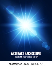 Realistic sun burst with flare. Vector illustration with spare for your text.