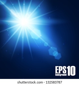 Realistic sun burst with flare. Vector illustration.