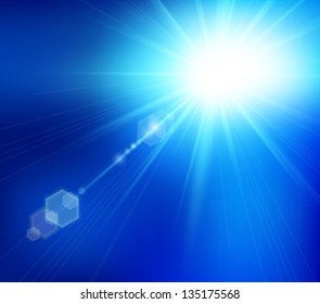 Realistic sun burst with flare. Vector illustration.