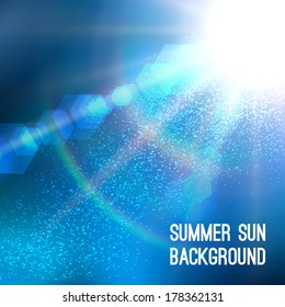 Realistic sun burst with flare. Vector illustration.