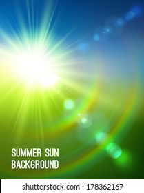 Realistic sun burst with flare. Vector illustration.