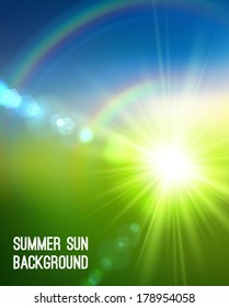 Realistic sun burst with flare. Vector illustration.