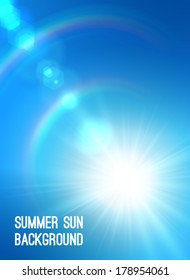 Realistic sun burst with flare. Vector illustration.