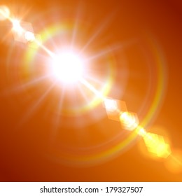Realistic sun burst with flare. Vector illustration. 