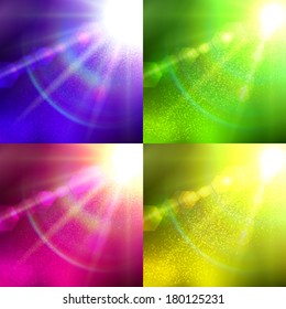 Realistic sun burst with flare. Vector illustration. Set