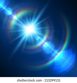 Realistic sun burst with flare. Vector illustration.