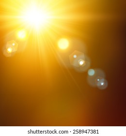 Realistic sun burst with flare. Vector illustration.