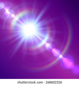 Realistische Sonne platzte mit Flammen. Vektorgrafik.