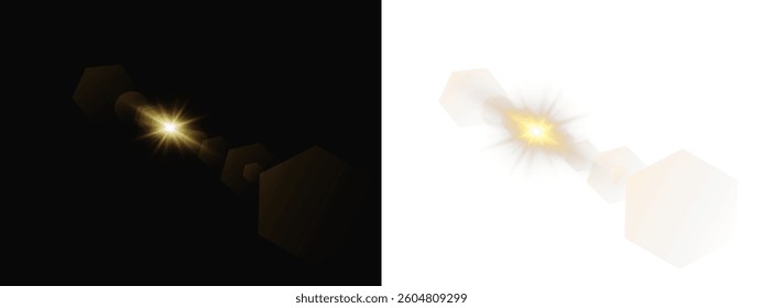 Realistic Sun Flare PNG – Bright Lens Reflection with Warm Golden Shine and Optical Glow