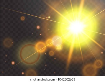 Realistic Sun flare. starburst vector, transparent white light