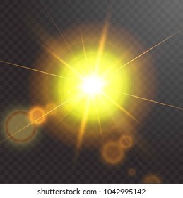 Realistic Sun flare. starburst vector, transparent white light