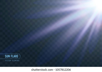 Realistic Sun flare. starburst vector, transparent white light