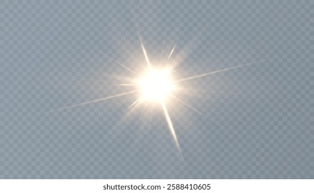 Realistic sun glow light effect. Warm sun light. Vector isolated on transparent background.