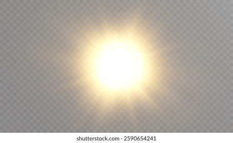 Realistic sun glow light effect. Warm sun light. Vector isolated on transparent background.	
