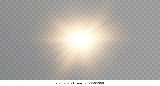 Realistic sun glow light effect. Warm sun light. Vector isolated on transparent background.