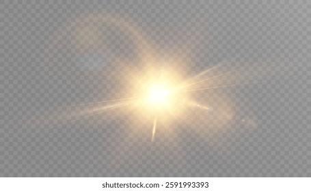 Realistic sun glow light effect. Warm sun light. Vector isolated on transparent background.