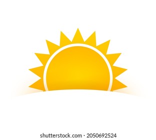 Realistic sun icon for weather design on white background.