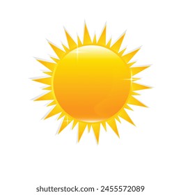 Realistic sun icon for weather design. Sunshine symbol happy orange isolated sun illustration.