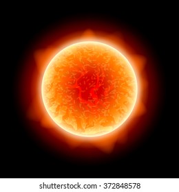 Realistic sun isolated on black photo-realistic vector illustration