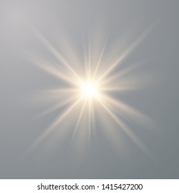 Realistic sun rays. Golden shining vector sun with transparent rays. Yellow detonation effect. vector illustrator eps10.
