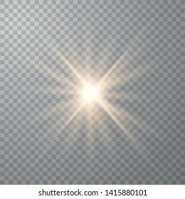Realistic sun rays. Golden shining vector sun with transparent rays. Yellow detonation effect. vector illustrator eps10.