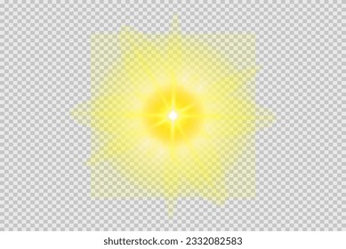 Realistic sun rays. Golden shining vector sun with transparent rays. Yellow detonation effect. vector illustrator eps10.