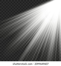 Realistic sun rays. Light effect. Warm orange flare effect. Sunshine, sunbeam. 