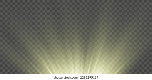 Realistic sun rays. Light effect. Warm orange flare effect. Sunshine, sunbeam.