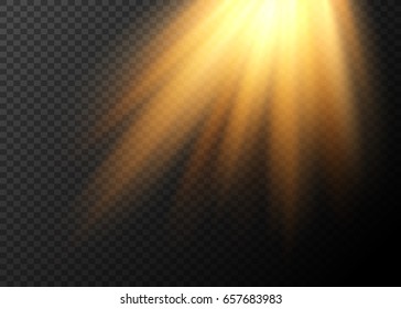 Realistic sun rays. Light effect. Warm orange flare effect. Sunshine, sunbeam. Falling rays of light. - Shutterstock ID 657683983