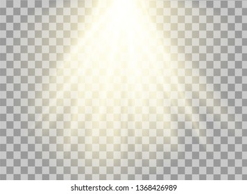 Realistic sun rays on transparent background. Glow light effect vector illustration. Lens flare light effect.