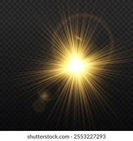 Realistic sun rays. Sun ray glow abstract shine light effect starburst beam sunshine glowing isolated image. Lights flare, star flash light, white sun rays, png. 