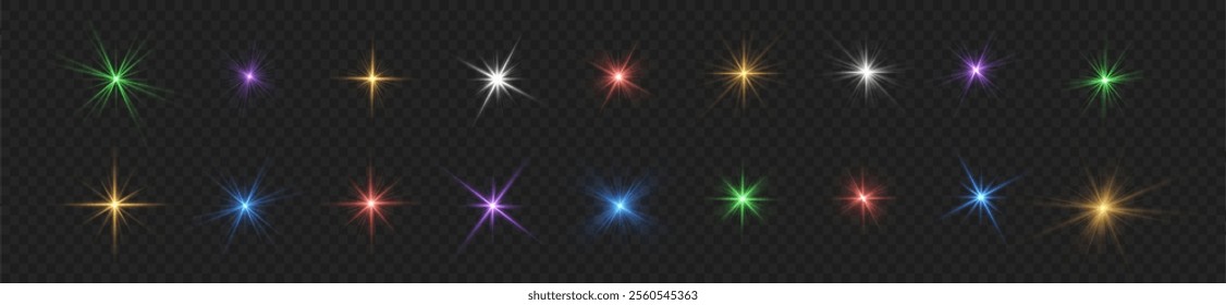 Realistic sun rays. Sun ray glow abstract shine light effect starburst beam sunshine glowing isolated image. Lights flare, star flash light, white sun rays, png. 