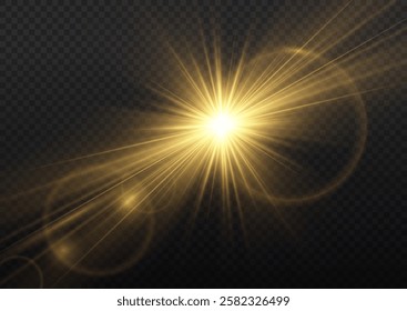 Realistic sun rays. Sun ray glow abstract shine light effect starburst beam sunshine glowing isolated image. Lights flare, star flash light, white sun rays, png. 