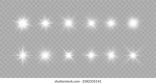 Realistic sun rays. Sun ray glow abstract shine light effect starburst beam sunshine glowing isolated image. Lights flare, star flash light, white sun rays, png. 