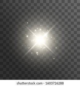 Realistic sun rays. White sun ray glow abstract shine light effect starburst sun beam sunshine glowing isolated. Vector illustration