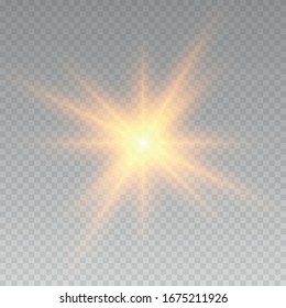 Realistic Sun Rays. Yellow Sun Ray Glow Abstract Shine .Glow Light Effect. Star Burst With Sparkles. 