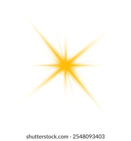 Realistic sun rays. Yellow sun ray glow abstract shine light effect starburst sbeam sunshine glowing isolated image.