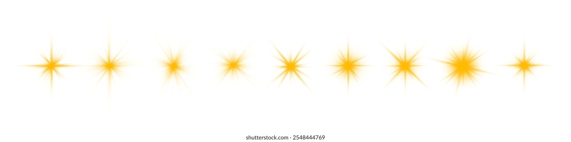 Realistic sun rays. Yellow sun ray glow abstract shine light effect starburst sbeam sunshine glowing isolated image.