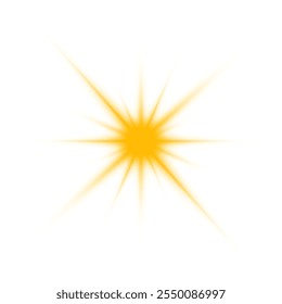 Realistic sun rays. Yellow sun ray glow abstract shine light effect starburst sbeam sunshine glowing isolated image.